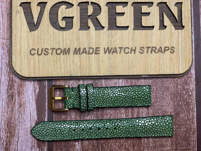 Stingray Leather Watch Strap - Green for  Vintage Omega Century gold watch