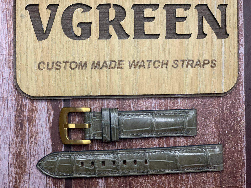 Crocodile Leather Watch Strap - Dark Sage for Vintage (1970) Omega Seamaster