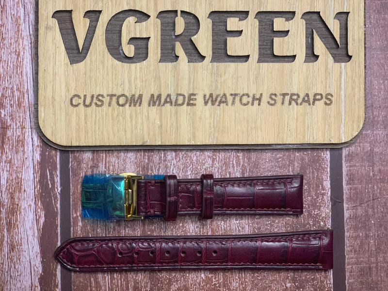 Crocodile Leather Watch Strap - Burgundy for a gold Accutron 521
