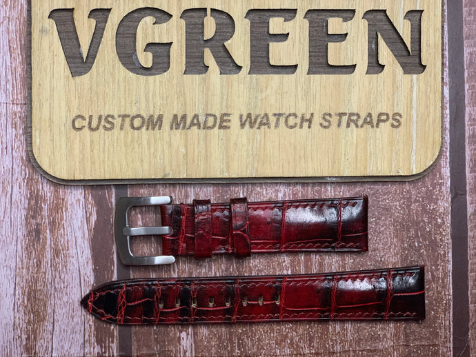 Crocodile Leather Watch Strap - Burnt Red Bordeaux  For speed master moon