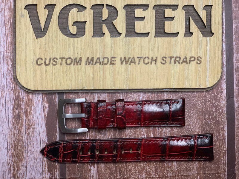 Crocodile Leather Watch Strap - Burnt Red Bordeaux  For speed master moon