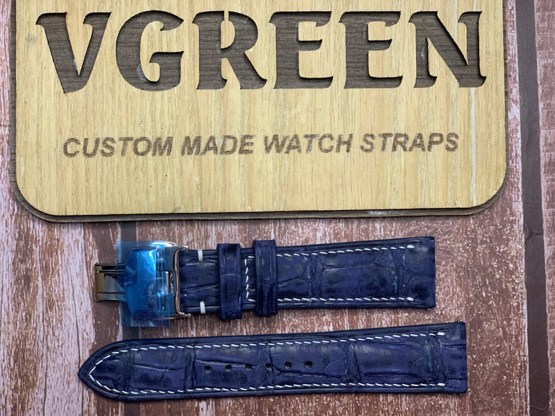 Nubuck Crocodile Leather Watch Strap - Navy for Omega speedmaster moonphase