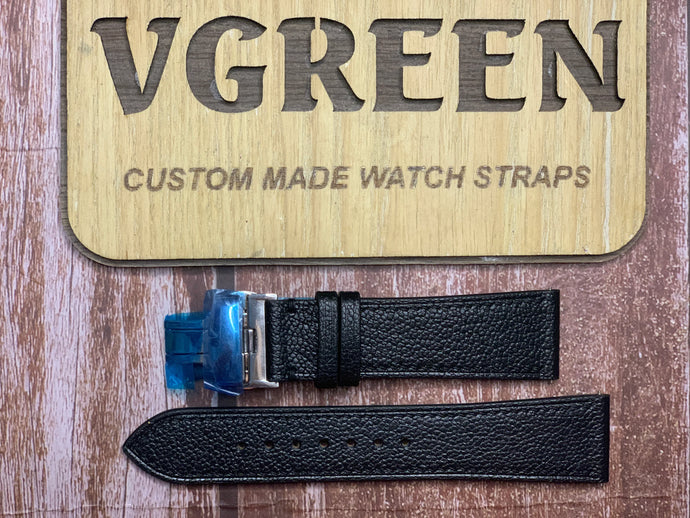 Alran Goat Leather Watch Strap - Black For Seiko SWR049