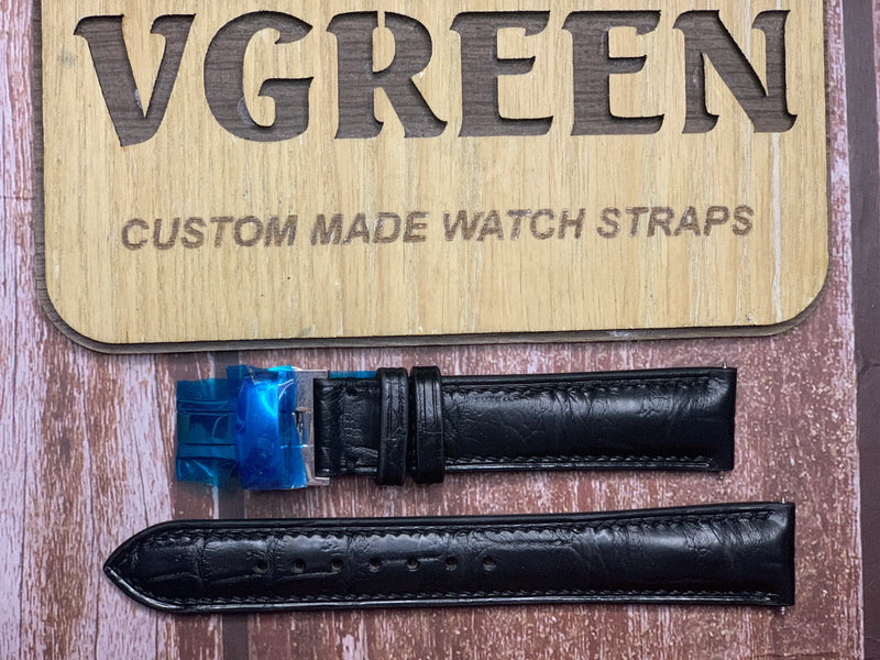Crocodile Leather Watch Strap - Black For Timex Marlin 40mm TW2W59700