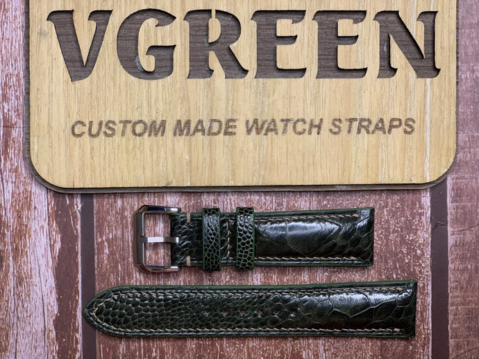 Ostrich Leg Leather Watch Strap - Moss Green