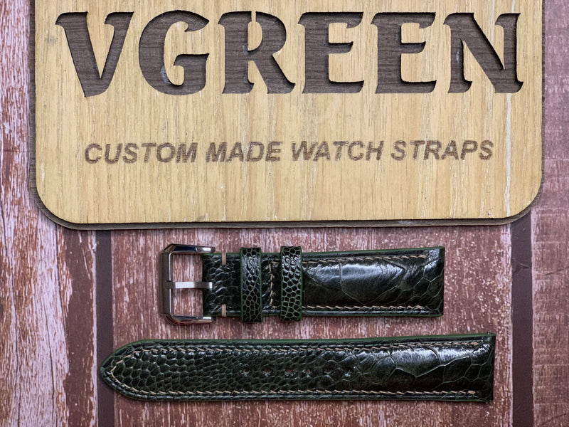 Ostrich Leg Leather Watch Strap - Moss Green