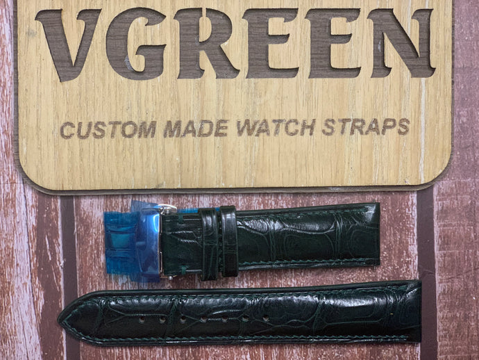 Crocodile Leather Watch Strap - Dark Green for Swiss Military Hanowa Roadrunner Maxed (SMWGH0001603)