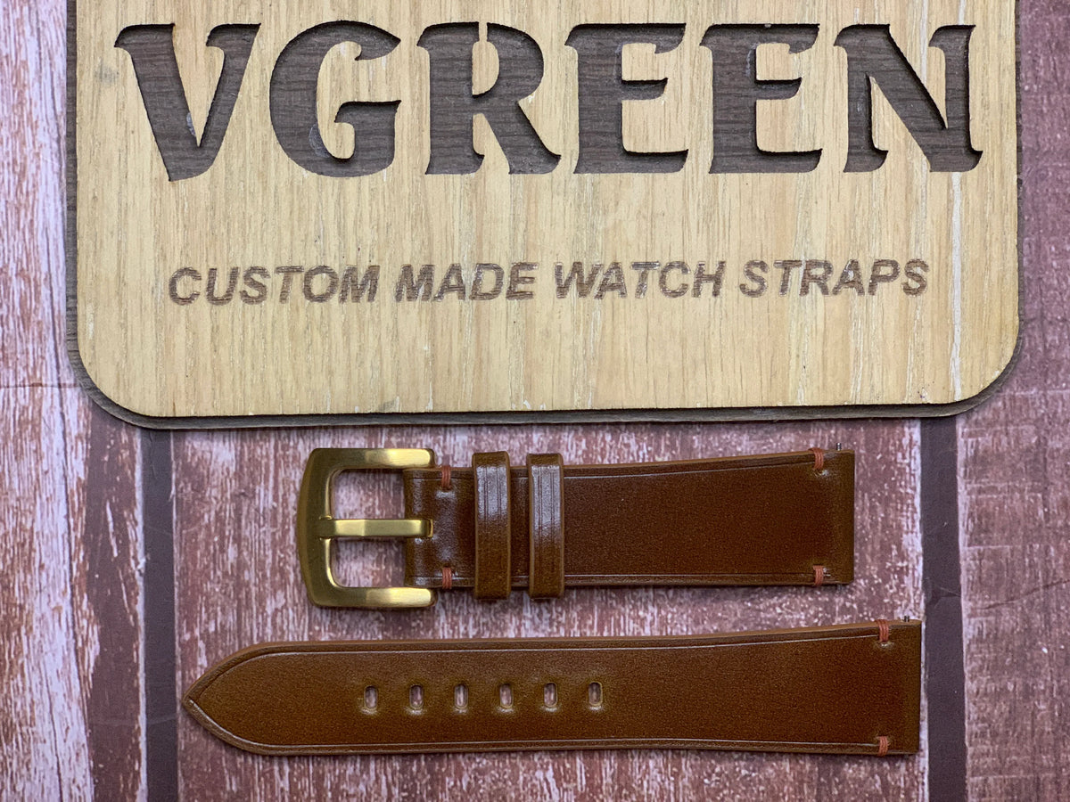 Shell Cordovan Leather Watch Strap - Cognac for Mido automatic Baronce ...