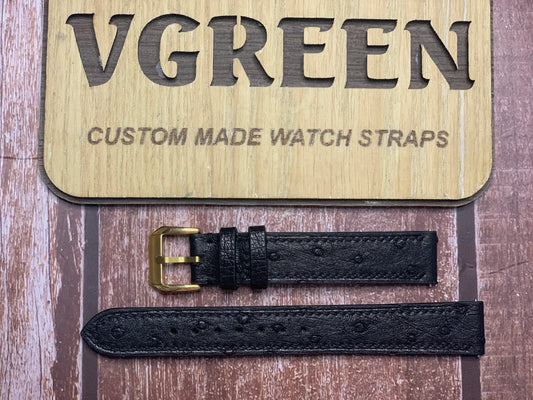 Ostrich Leather Watch Strap - Black for Hamilton Victor