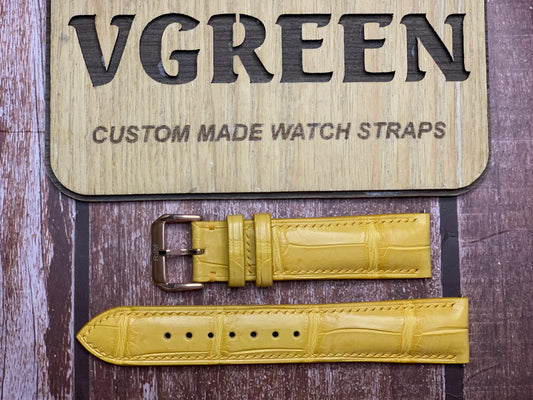 Crocodile Leather Watch Strap - Yellow for a pocket watch conversion kit