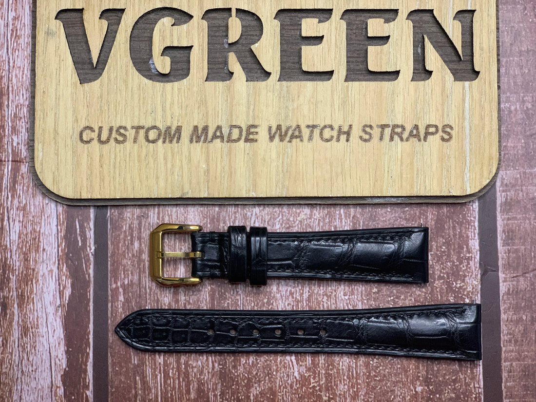 Crocodile Leather Watch Strap - Black For 1990's Rotary