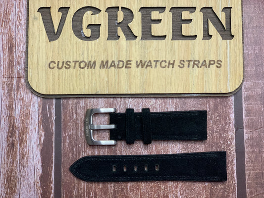 Suede Leather Watch Strap - Black For Hamilton Khaki Field Mechanical GN