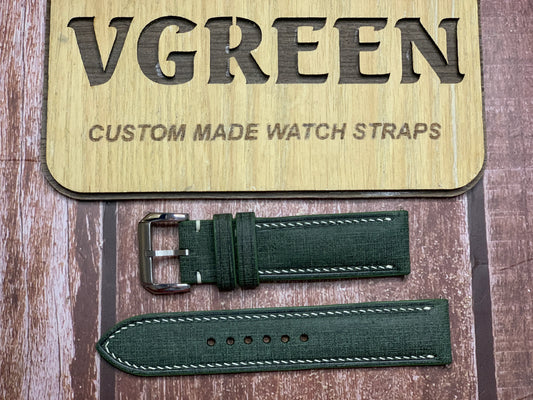 Babele Linen Leather Watch Strap - Verde for Oris Big Crown Telemeter Chronograph