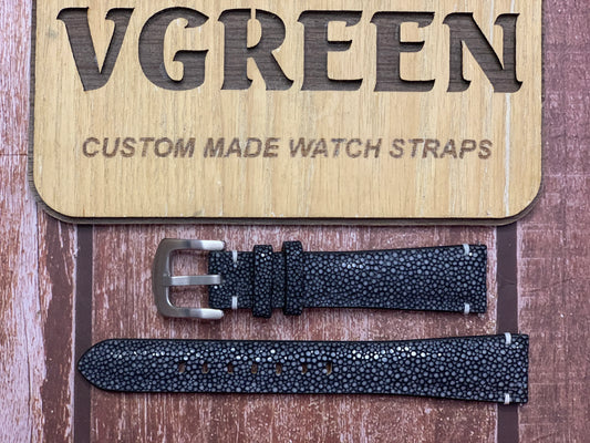 Stingray Leather Watch Strap - Black FOR Omega Speedmaster