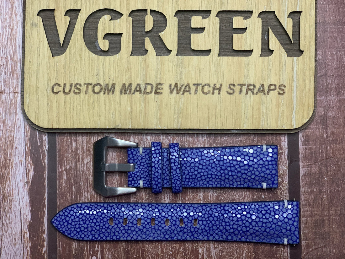 Stingray Leather Watch Strap - Blue For Panerai Submersible QuarantaQuattro Mike Horn