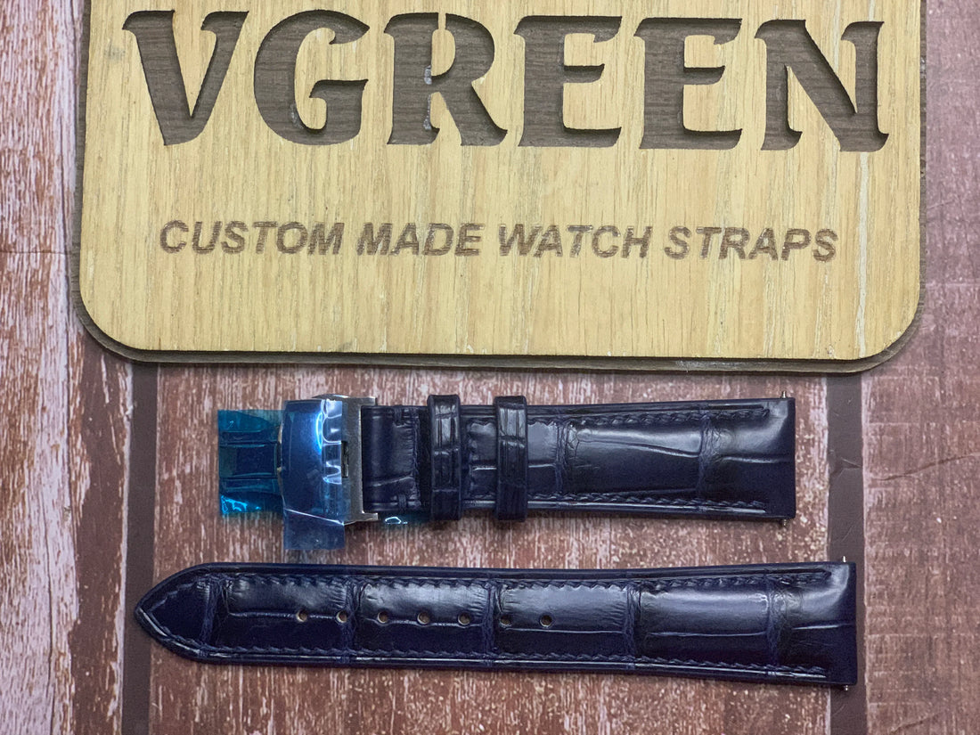 Crocodile Leather Watch Strap - Dark Blue For Grand Seiko SBGA413