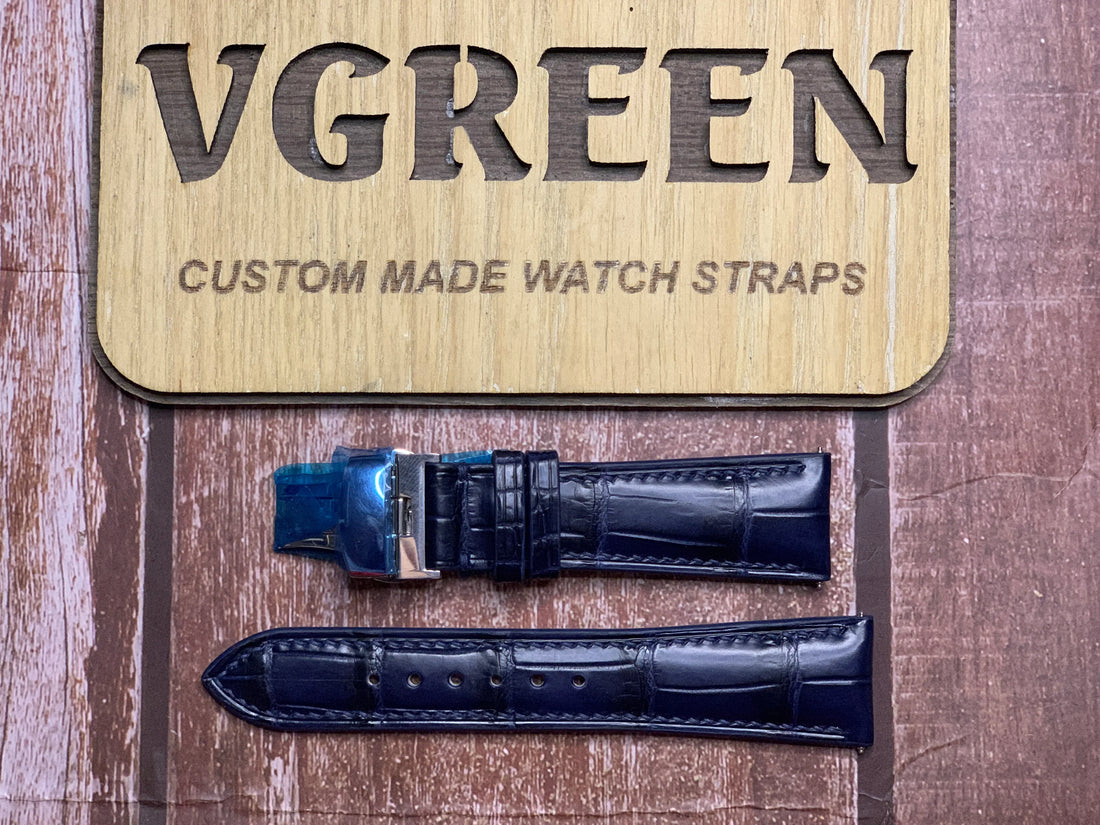 Crocodile Leather Watch Strap - Dark Blue