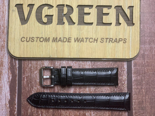 Crocodile Leather Watch Strap - Black for Kennith Cole KC1514