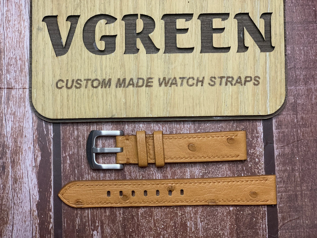 Ostrich Leather Watch Strap - Brown  For JLC Reverso Memory