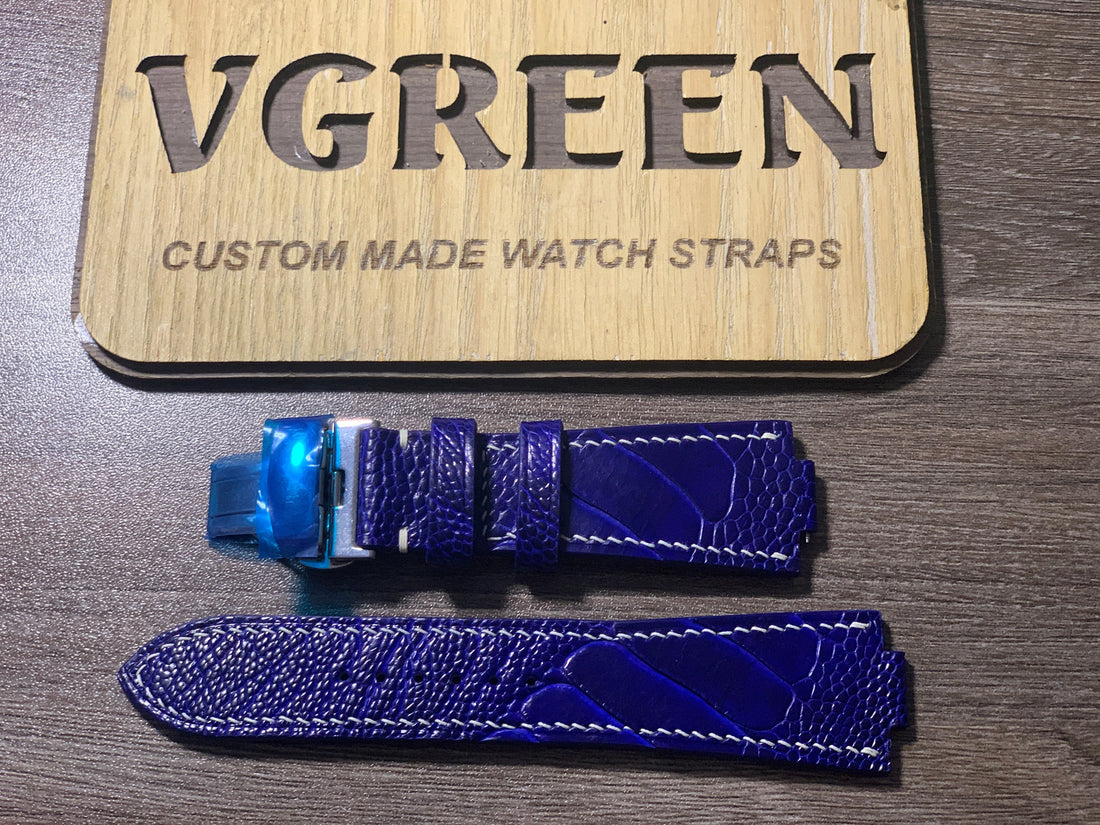 Blue ostrich leg watch strap for Tissot PRX 40mm, deployant clasp