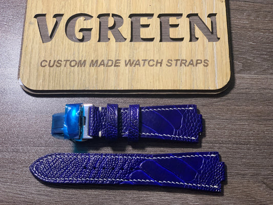 Blue ostrich leg watch strap for Tissot PRX 40mm, deployant clasp