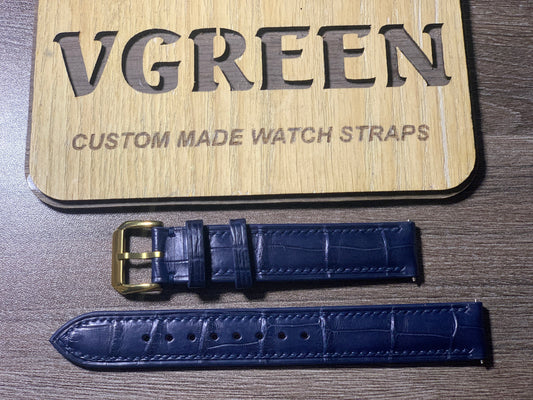 Dark blue crocodile watch strap for Patek Calatrava 3445, gold buckle