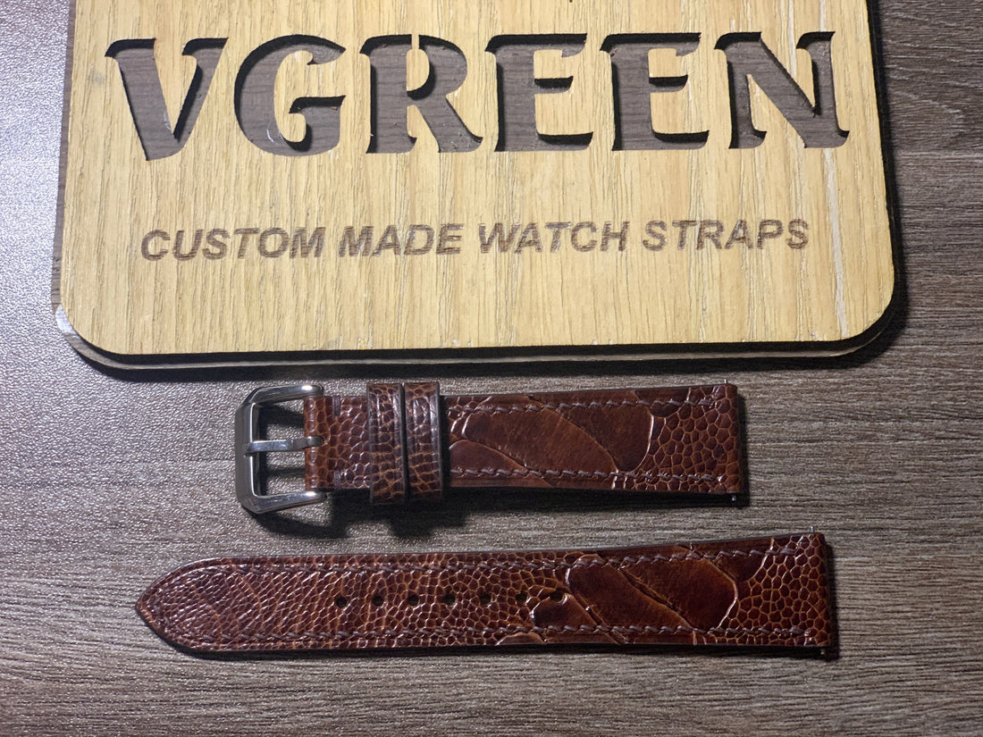 Dark brown ostrich leg watch strap for Nomos Metro Neomatik