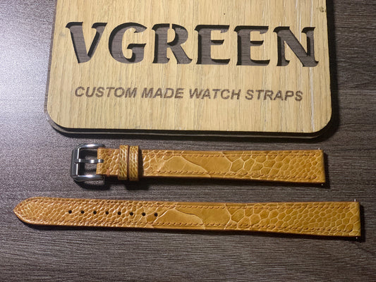 Light brown extra-long ostrich leg watch strap for a vintage Cyma, 115/170mm