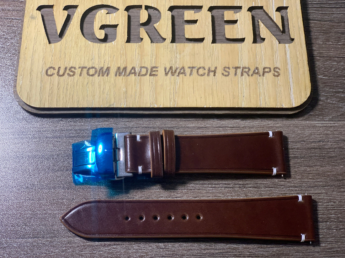 Cognac shell cordovan watch strap for Longines Spirit Zulu GMT 39mm