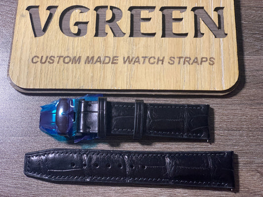 Black crocodile watch strap for Citizen CA7027-08E, V-square tip