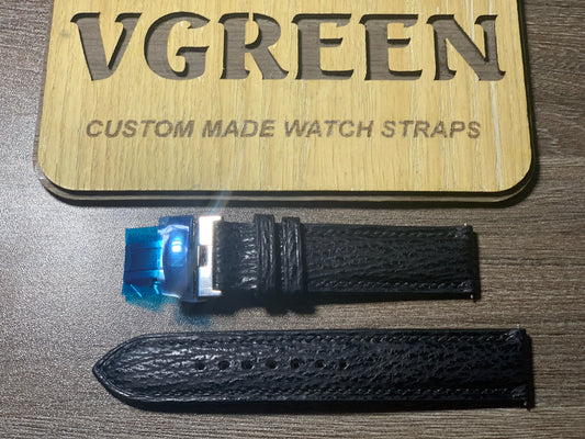 Black sharkskin watch strap for Seiko Presage Cocktail Time, deployant clasp