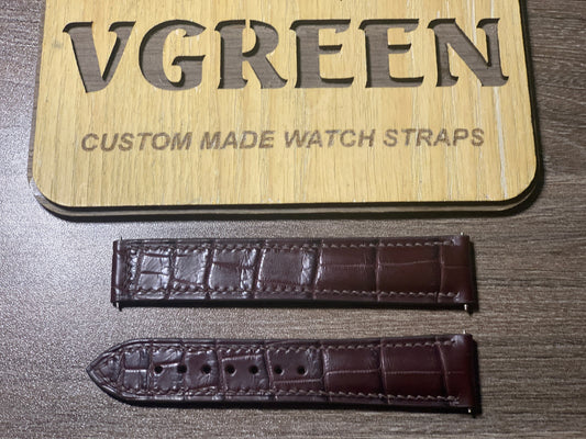 Brown crocodile watch strap for Omega Seamaster, custom length with no keepers