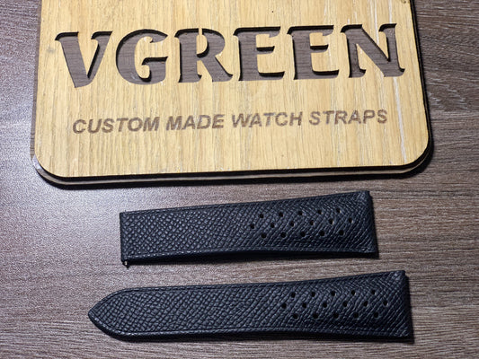 Black Epsom racing watch strap for Nixon Sentry with perforations and no stitching
