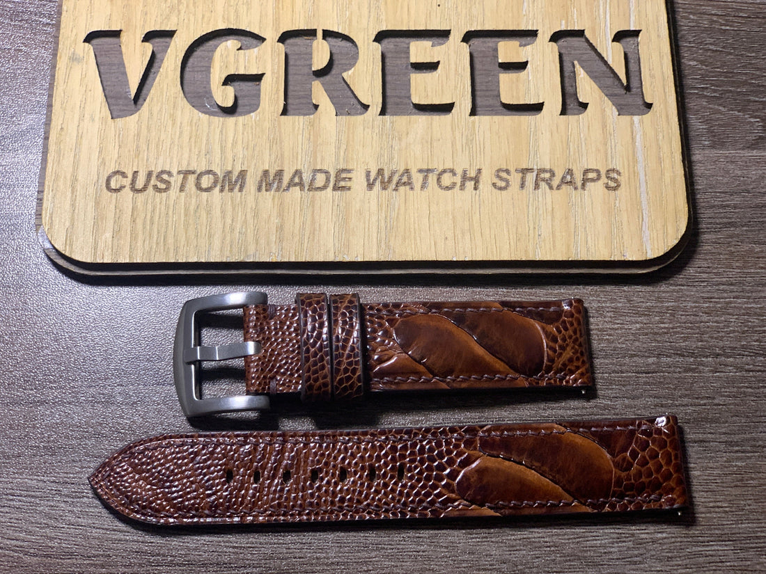 Dark brown ostrich leg watch strap for Hamilton Jazzmaster Viewmatic