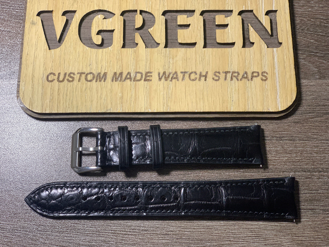 Black crocodile watch strap for Glashütte Senator XL