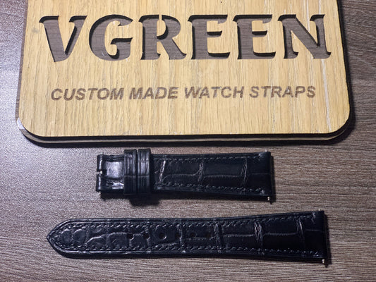 Black crocodile watch strap for Rolex Cellini Date, 16mm buckle end