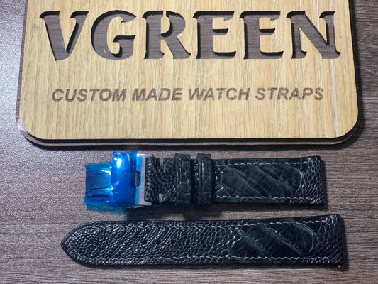 Dark gray ostrich leg watch strap for Seiko Alpinist SPB117J1, deployant clasp