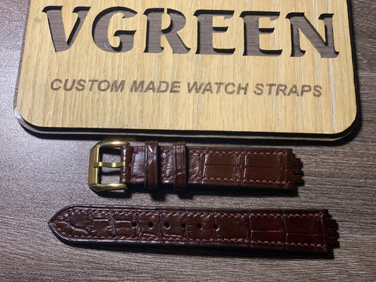 Oxblood brown crocodile watch strap for Omega De Ville 396.1017 with rose gold buckle