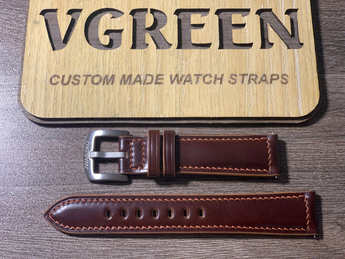 Cognac shell cordovan watch strap for Tissot T109410A, box stitching