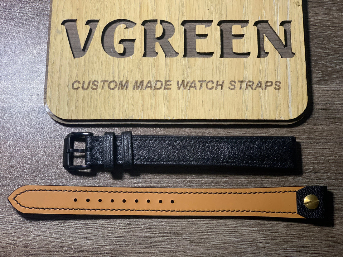 Black Alran open-ended watch strap for vintage Omega RAF, fixed bars