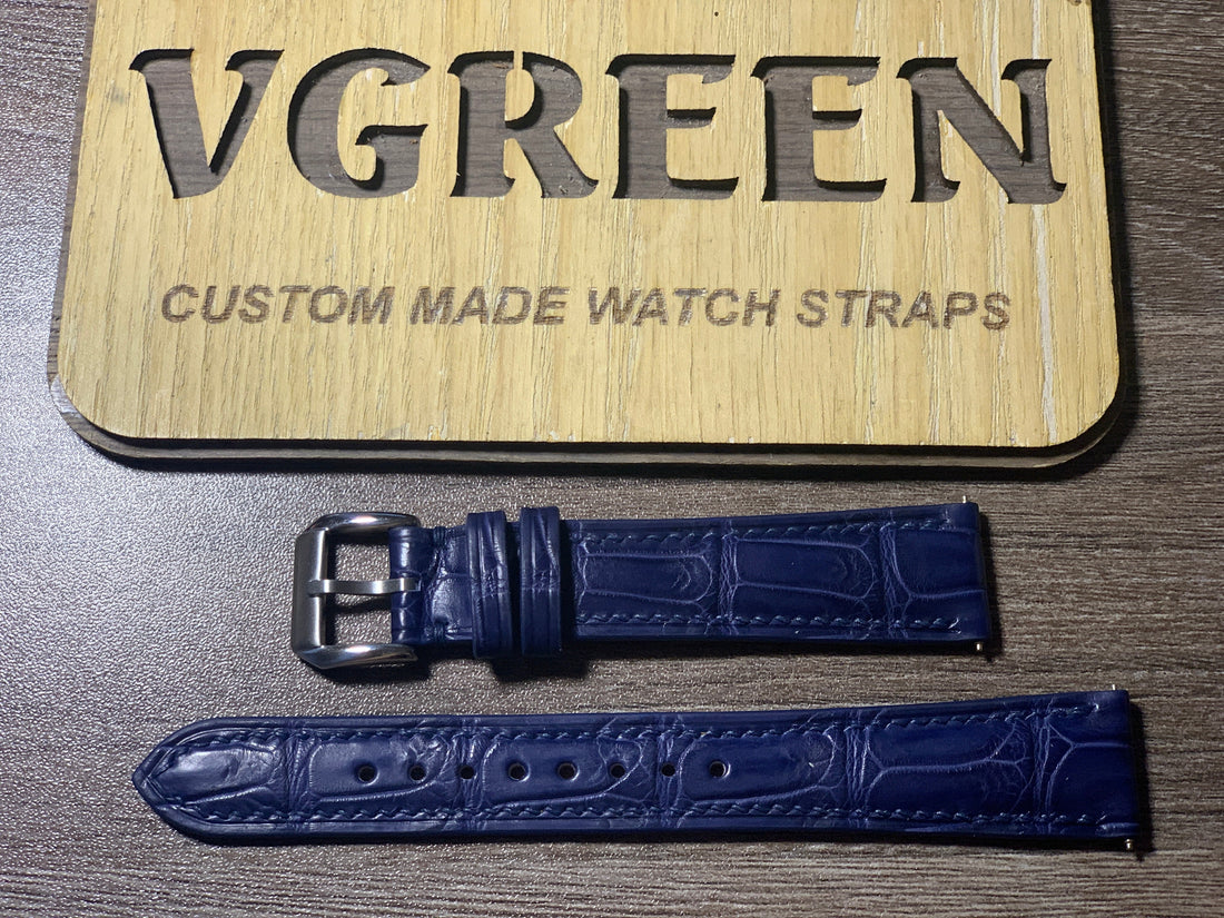 Dark blue crocodile watch strap for vintage Seiko 6138 Panda chronograph