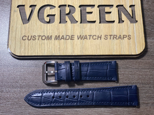 Dark blue crocodile leather watch strap for Grand Seiko SBGH273 with matching blue stitching