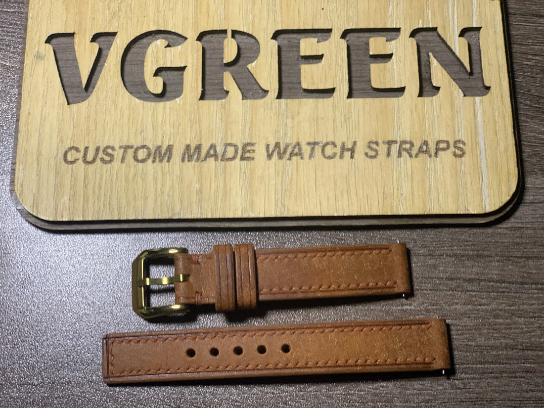 Whisky Maya leather watch strap for Seiko SUR633, short 65/95mm cut with gold buckle