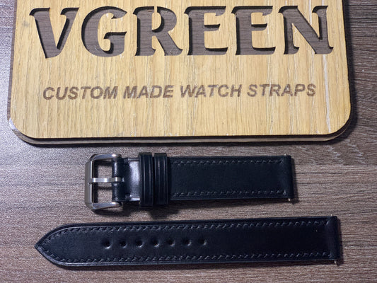 Black shell cordovan watch strap for a vintage Glycine