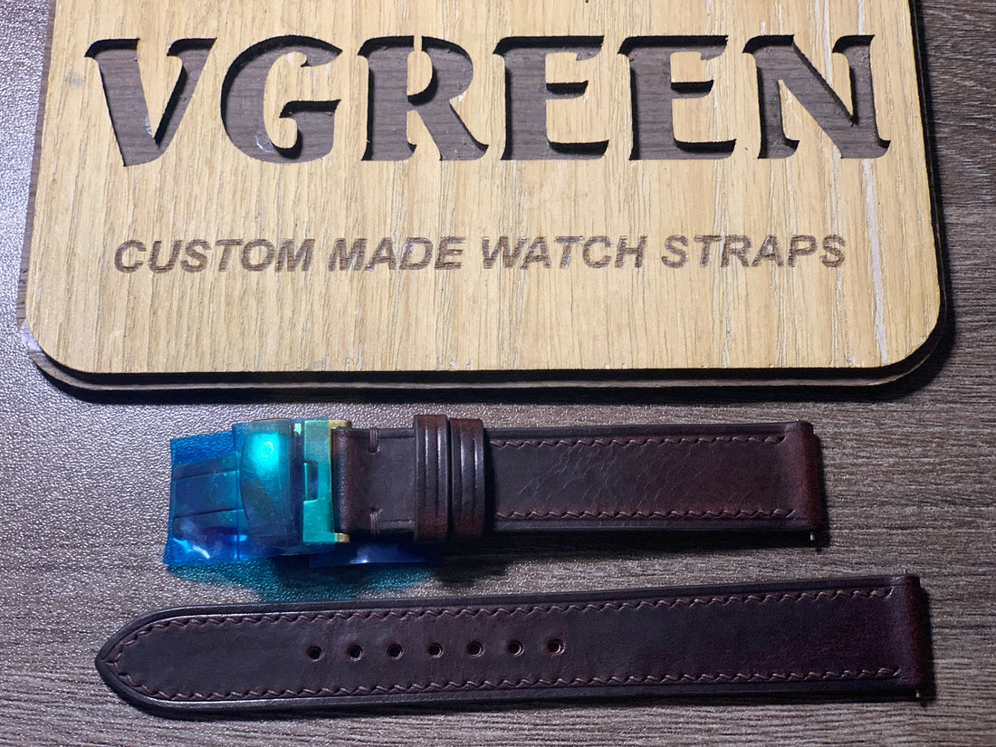 Dark brown Badalassi Wax watch strap for Cartier Tank, gold deployant clasp