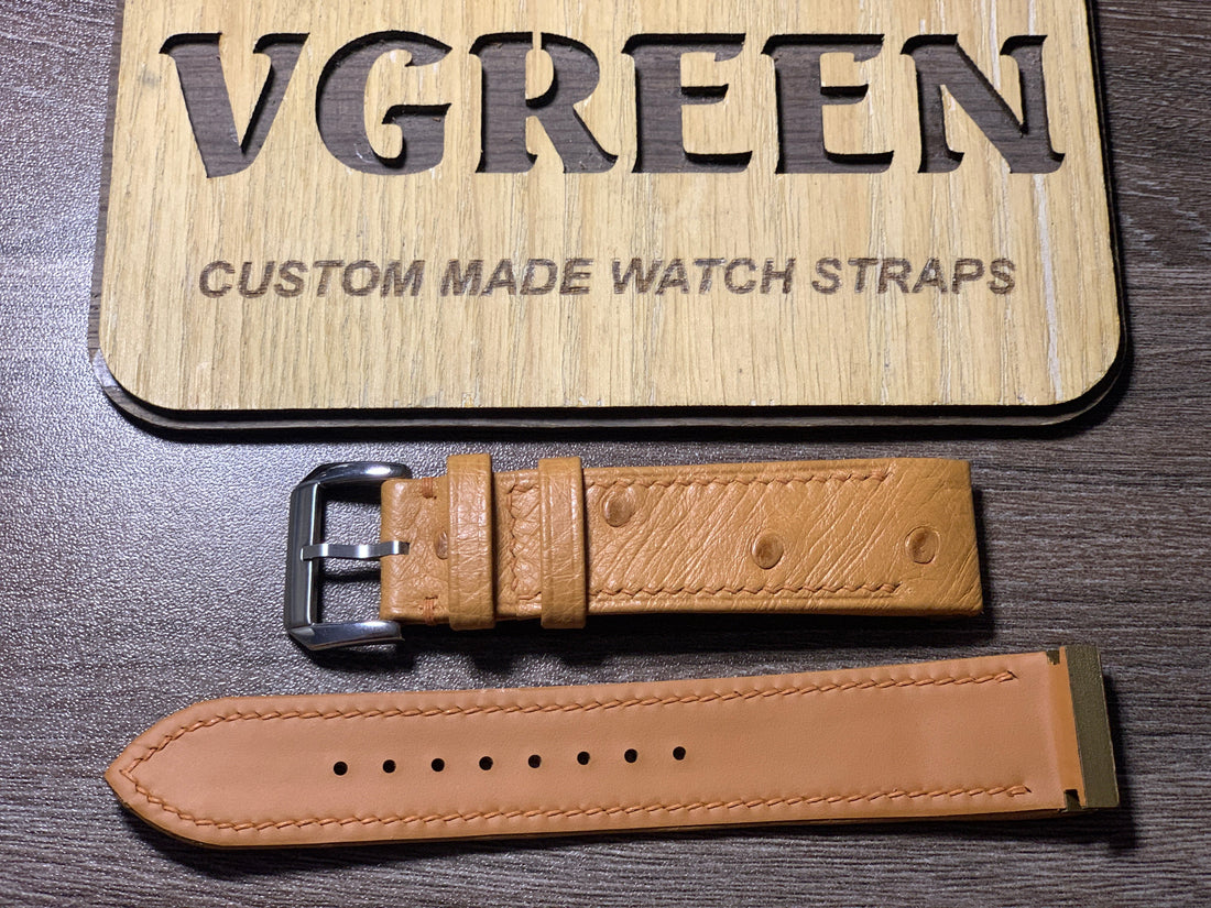 Brown ostrich integrated strap for JLC Reverso Squadra Hometime, 22mm