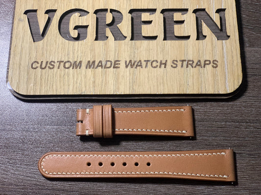 Natural Buttero leather watch strap for vintage 1950 Vacheron 4600, flat build with round tip