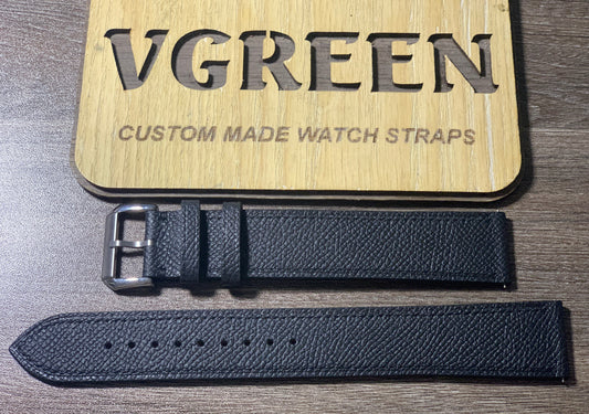 Black Epsom leather watch strap for Omega Seamaster Aqua Terra, extra-long build