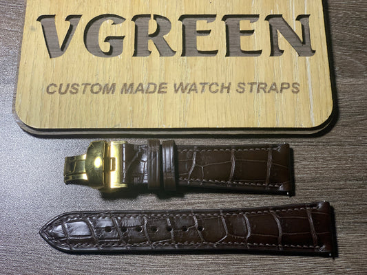 Brown crocodile watch strap for Tissot Chrono XL, gold deployant