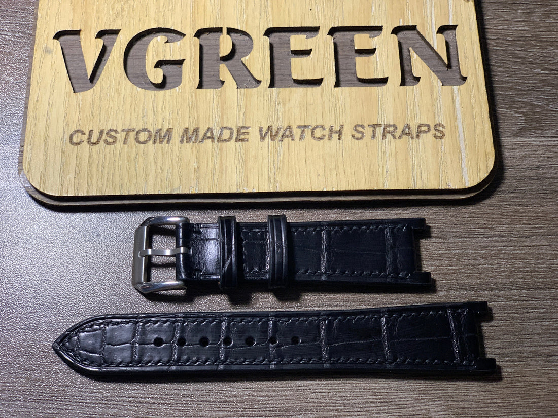 Black crocodile center-notched watch strap for Bulova C8671067
